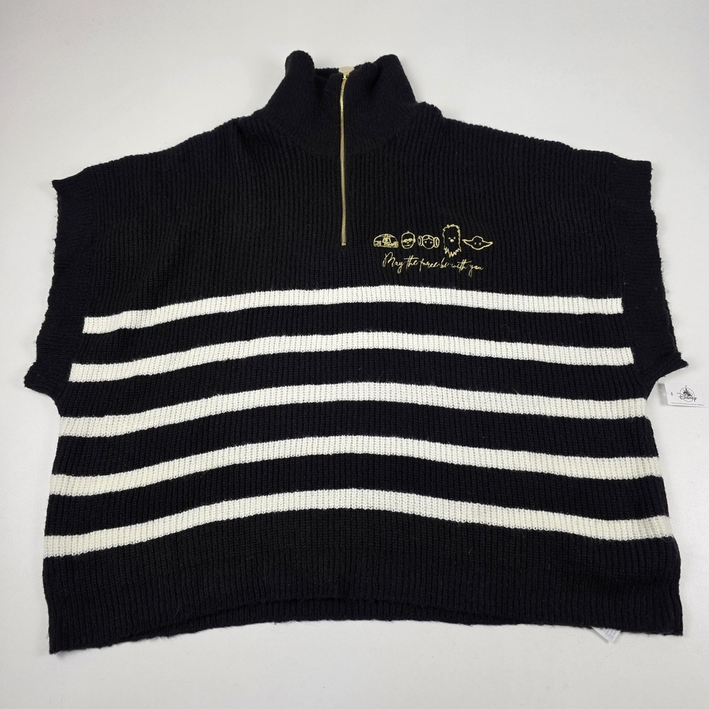 Disney Star Wars Sweater Womens 2X Black Striped 1/4 Zip Mock Neck Dolman Knit